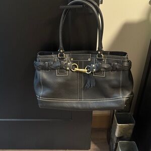 Coach Black Leather Tote with Gold Accents